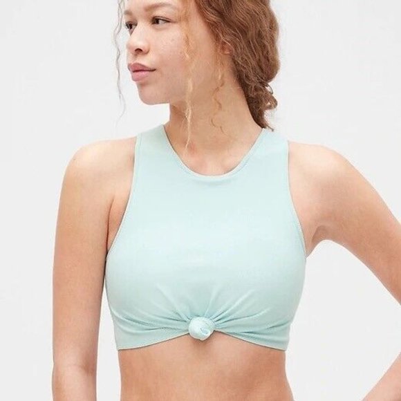Gap Tops - Gap GapFit Ribbed Blackout Twist-Knot Cropped Sports Bra Aqua Size L
